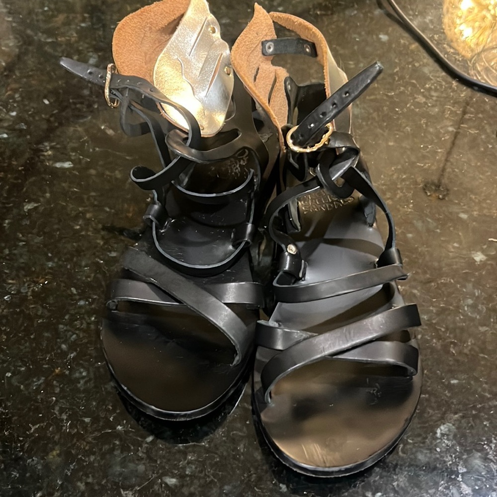 Black and silver ancient Greek sandals